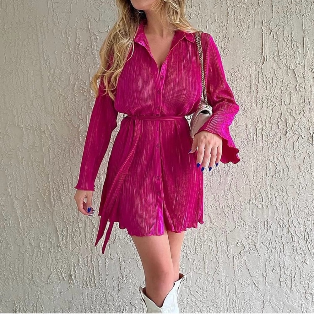 Hot Pink Mini Dress with Tie Waist - New With Tags
